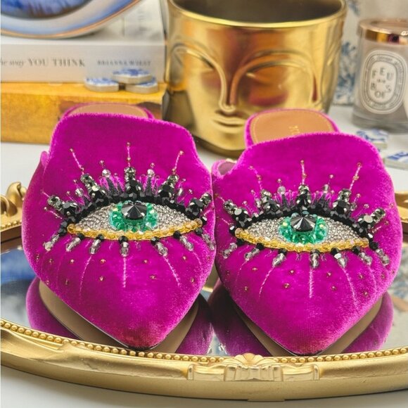 🆕 KURT GEIGER LONDON 🧿 NWOT Olive Evil Eye Mules, Purple Lyst - Picture 16 of 16